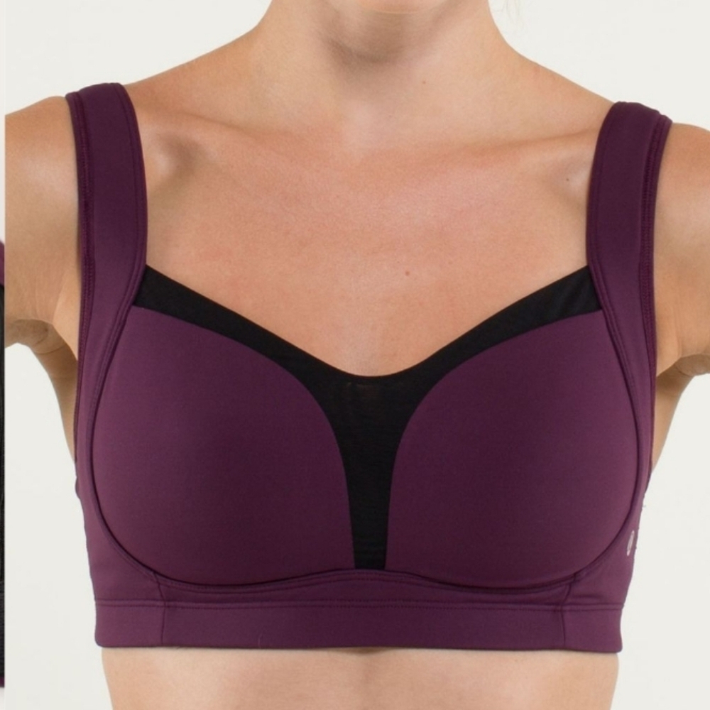 Lululemon Ta Ta Tamer II Sport Bra. No Pads. Plum (Purple) / Black. Size 34D.
